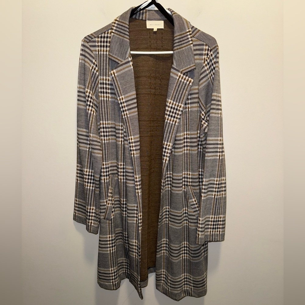 MELLODAY Plaid Gray, Tan, and Cream Trench Coat